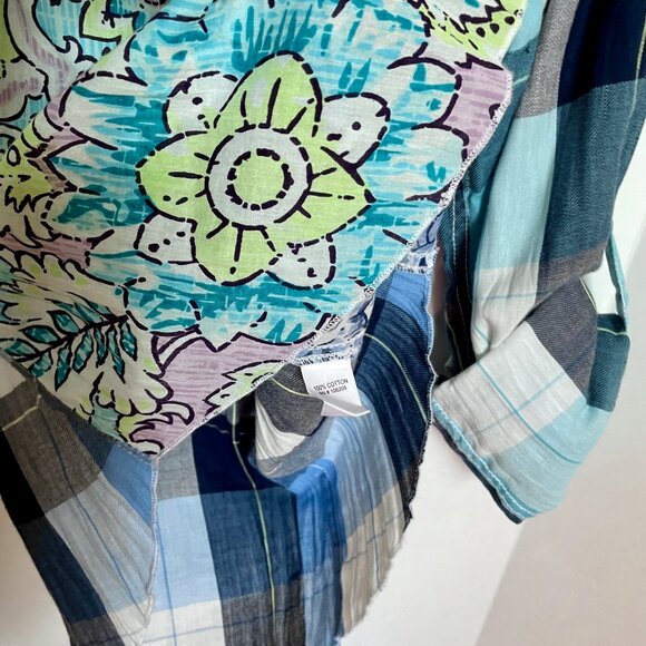 Cino SUNDANCE Floral Plaid Mixed Print Button Down Top Size S Blue Cotton - Picture 15 of 16